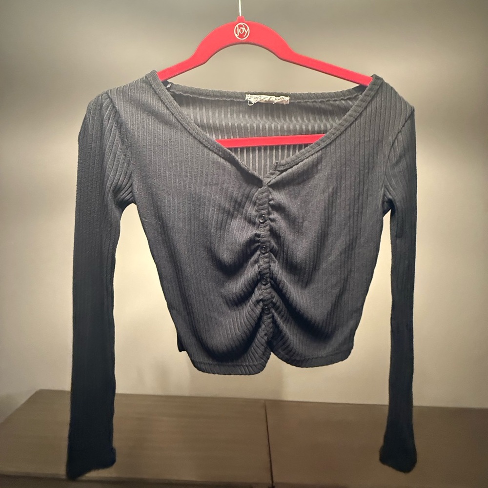 Pink Republic Charcoal Ribbed Long Sleeve Top